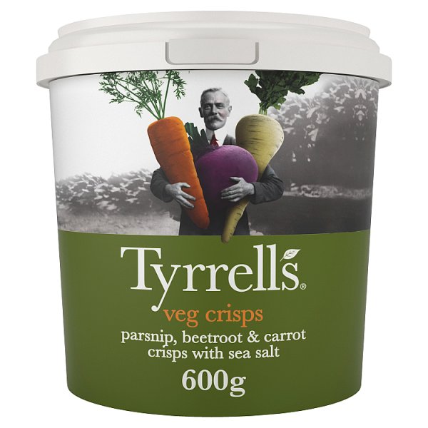 Tyrrells Veg Crisps 600g Tub Parsnip Beetroot Carrot Sea Salt Snack Sharing