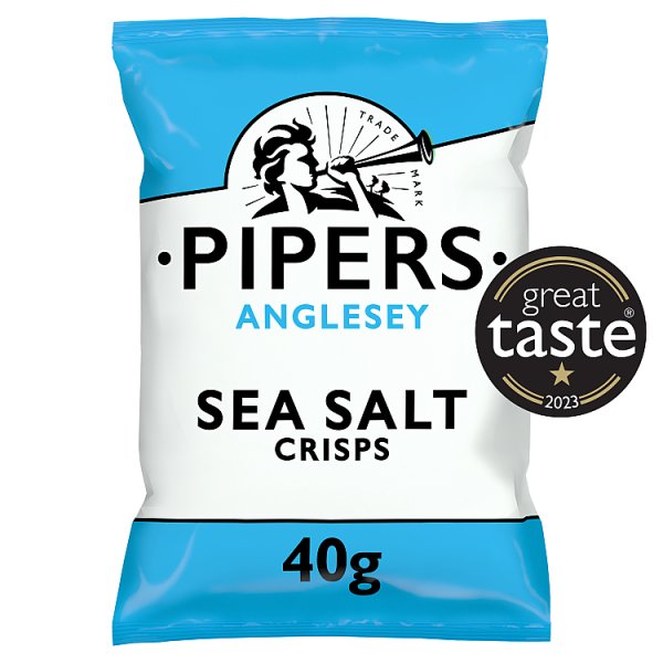 Pipers Anglesey Sea Salt Crisps 40g | Premium Hand Cooked Crisps | 24 Case
