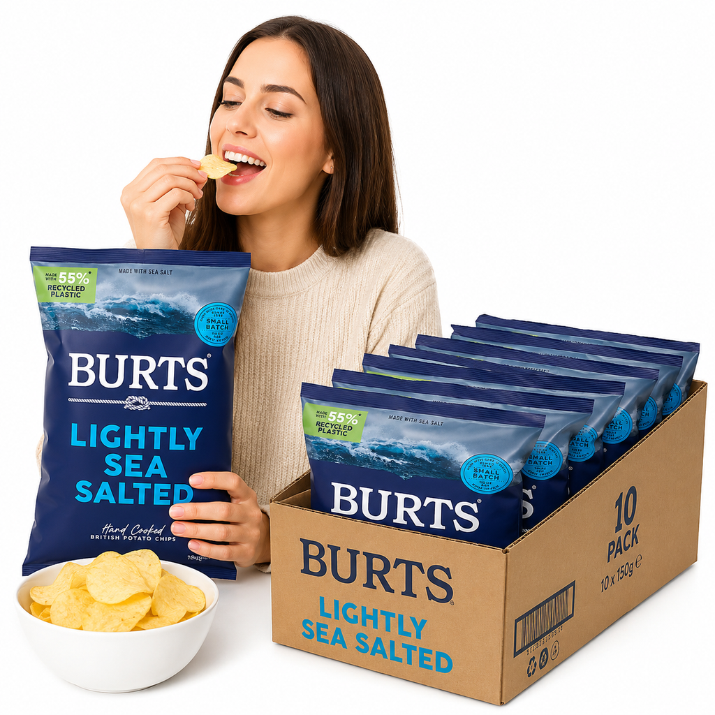 Burts Lightly Sea Salted Hand Cooked Crisps 150g (Pack of 10)