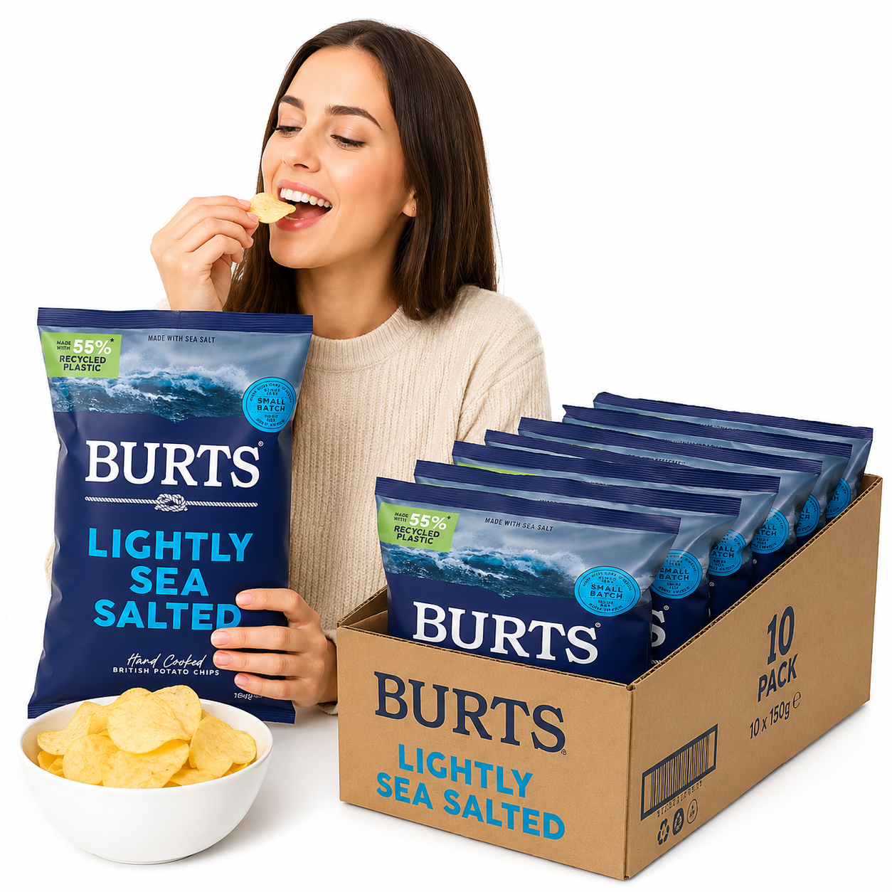 Burts Lightly Sea Salted Hand Cooked Crisps 150g (Pack of 10)