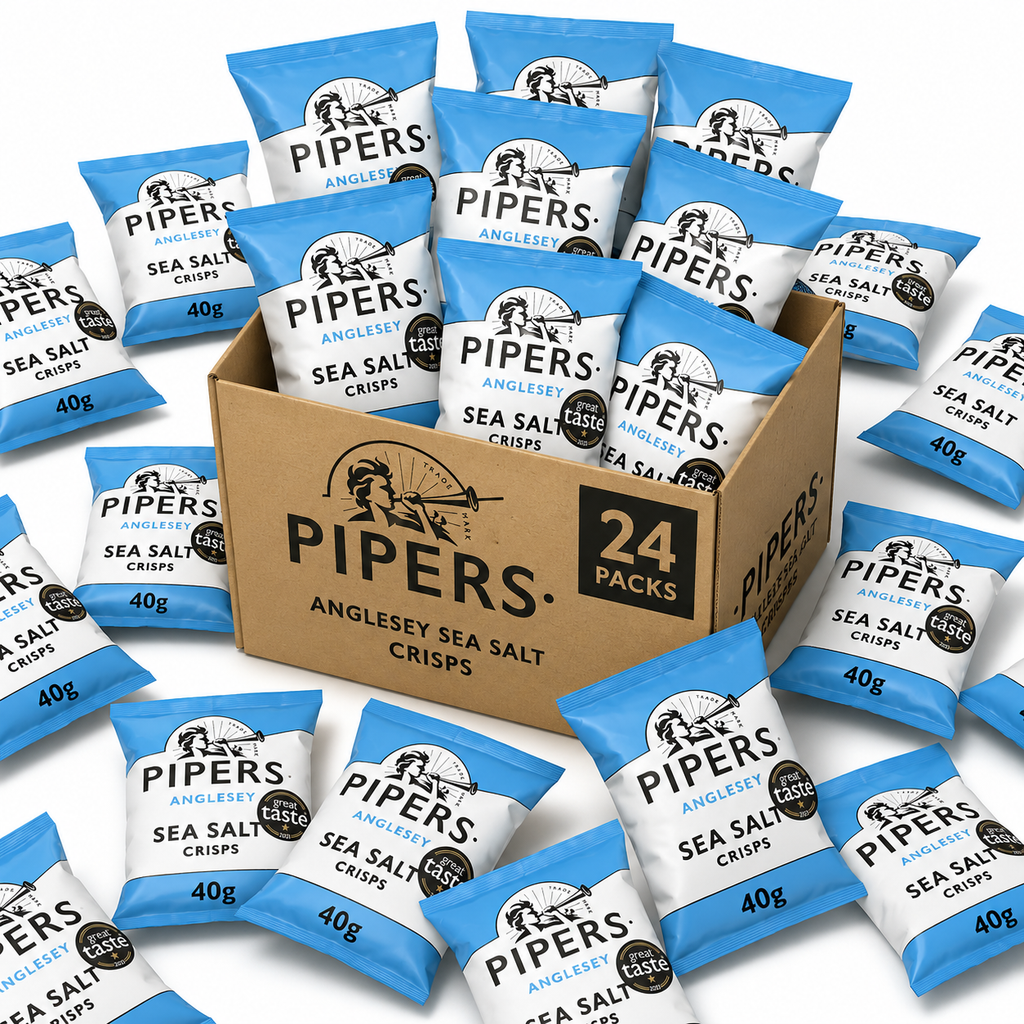 Pipers Anglesey Sea Salt Crisps 40g | Premium Hand Cooked Crisps | 24 Case