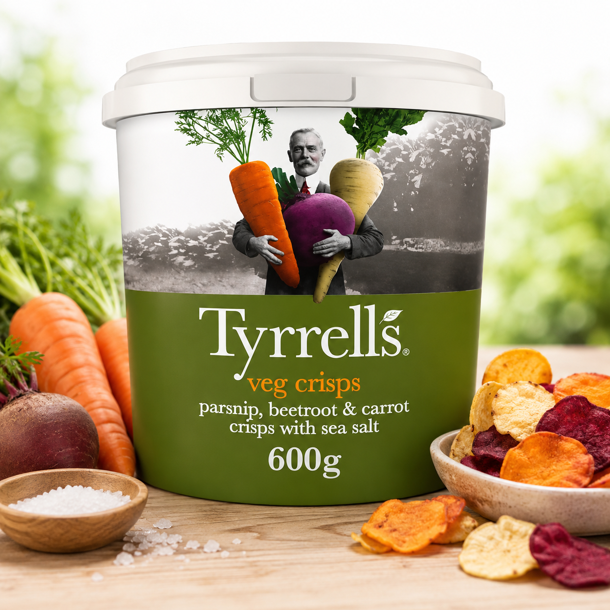 Tyrrells Veg Crisps 600g Tub Parsnip Beetroot Carrot Sea Salt Snack Sharing