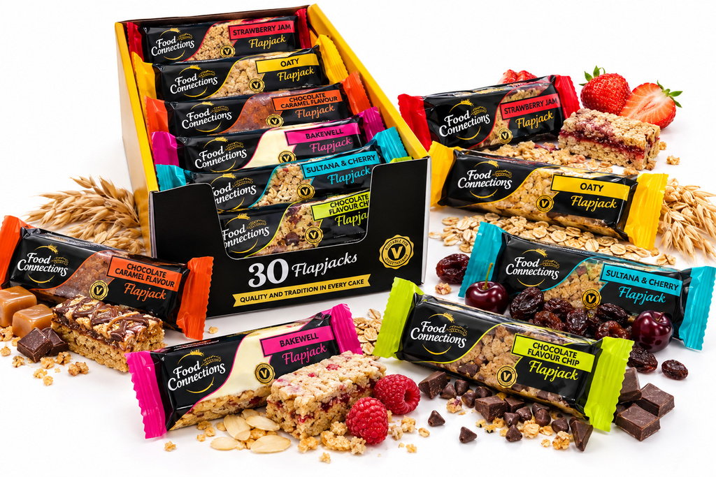 Food Connections 30 Flapjacks Assorted Mixed Flavours Snack Bars Bulk Box