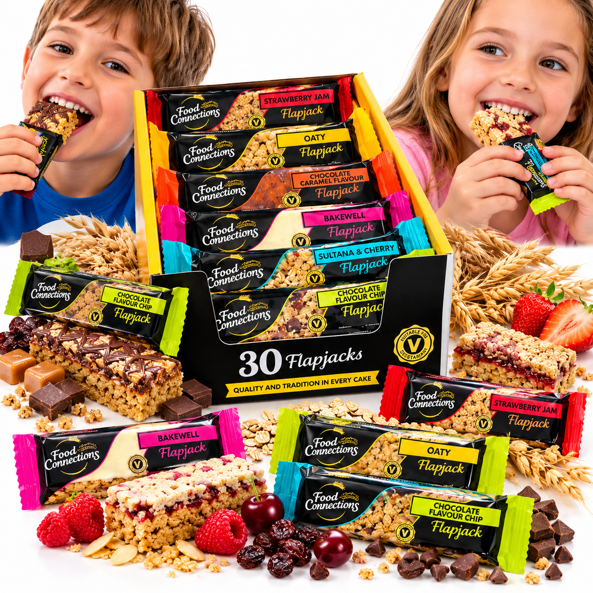 Food Connections 30 Flapjacks Assorted Mixed Flavours Snack Bars Bulk Box