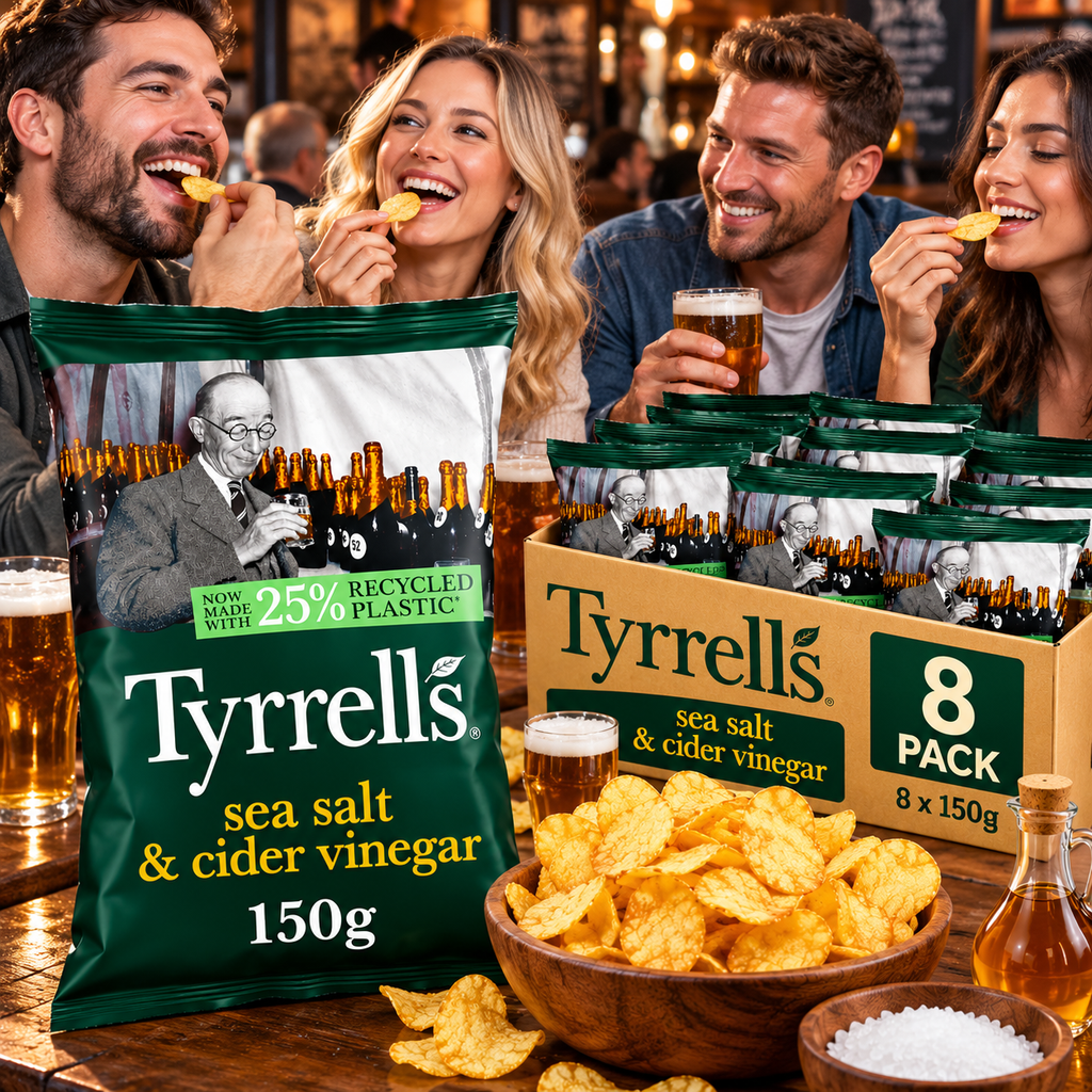 Tyrrells Sea Salt and Cider Vinegar Crisps 150g x 8 Large Sharing Bags Bulk Box