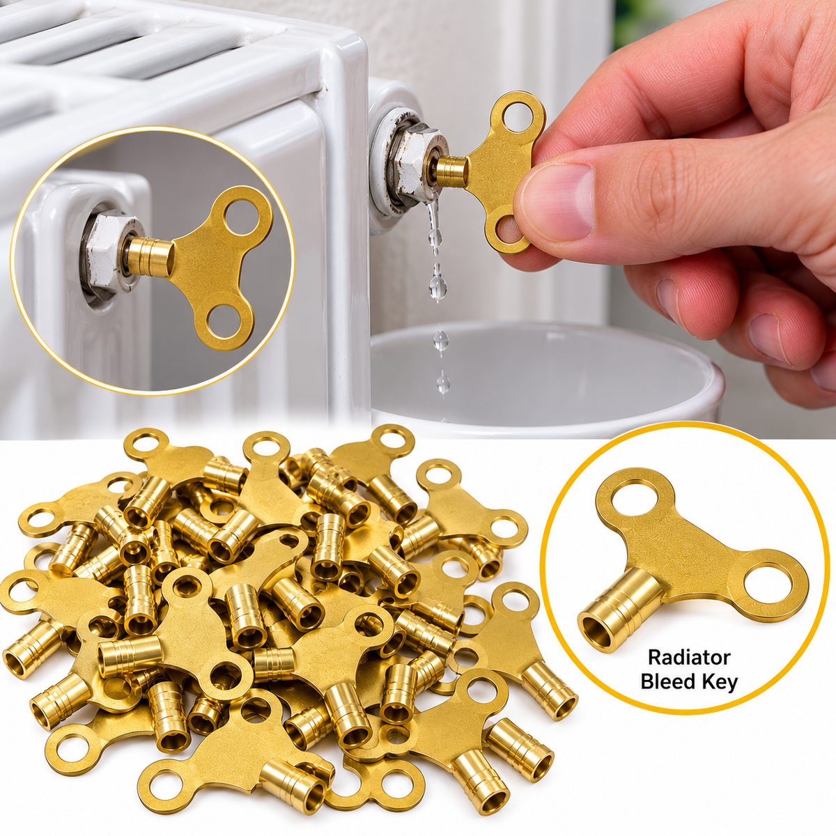 20x Radiator Bleed Key Brass Heating Radiator Air Vent Plumbing Tool Universal Gold Copper Bleed Keys