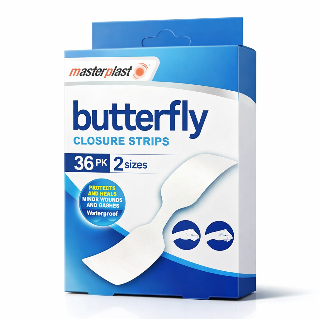 Masterplast Butterfly Closure Strips 36 Pack – Waterproof Wound Closures (2 Sizes)