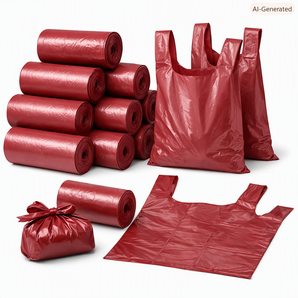 Extra‑Large Dog Waste Bags – 300 Pack Burgundy Red with Tie Handles