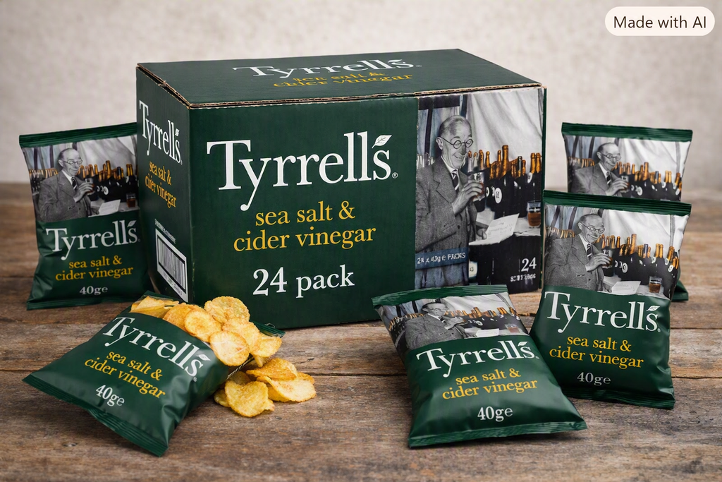 Tyrrells Sea Salt & Cider Vinegar Crisps 40g x 24 Pack |Premium Hand Cooked Chip