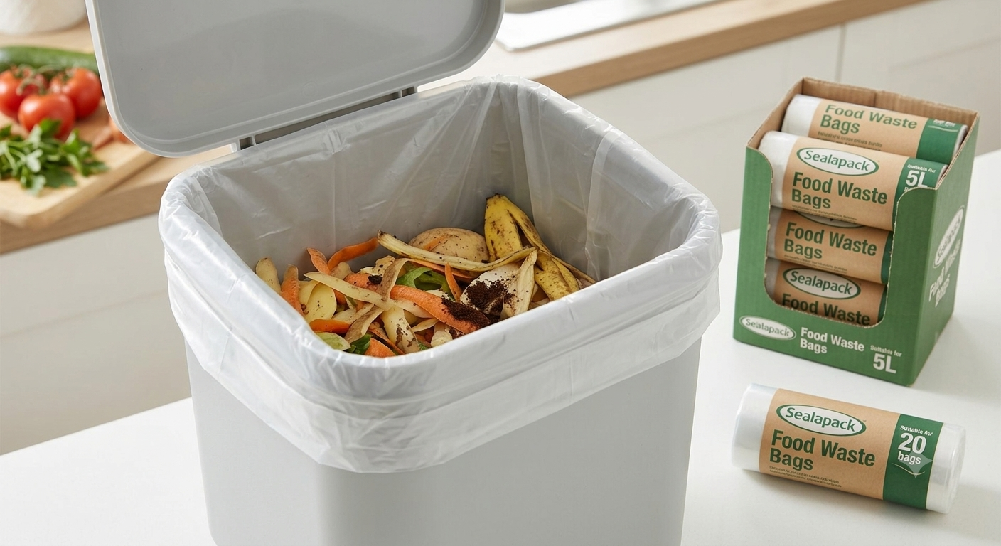 Sealapack 5L Compostable Food Waste Bags – 20 Pack Rolls for Kitchen Caddy Bins