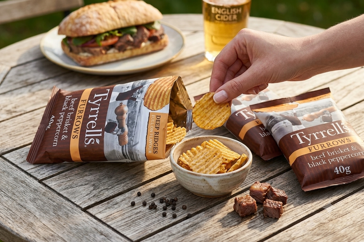 Tyrrells Furrows Beef Brisket & Black Peppercorn 24 x 40g Packs