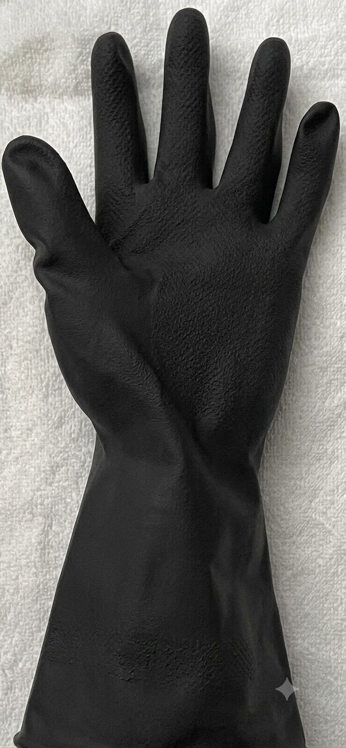 Heavy-Duty Textured Black Rubber Cleaning Gloves – Extended Long Cuff Reusable Gloves for Dishwashing, Janitorial, & Chemical Protection