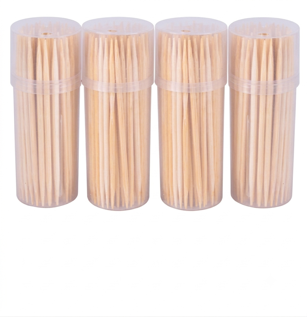 Natural Wooden Toothpicks Set – 360 Count (4 Dispenser Tubes)
