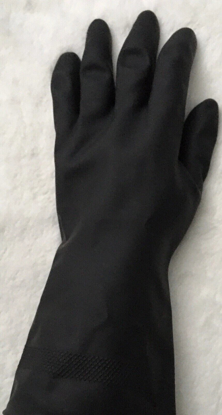 Heavy-Duty Textured Black Rubber Cleaning Gloves – Extended Long Cuff Reusable Gloves for Dishwashing, Janitorial, & Chemical Protection