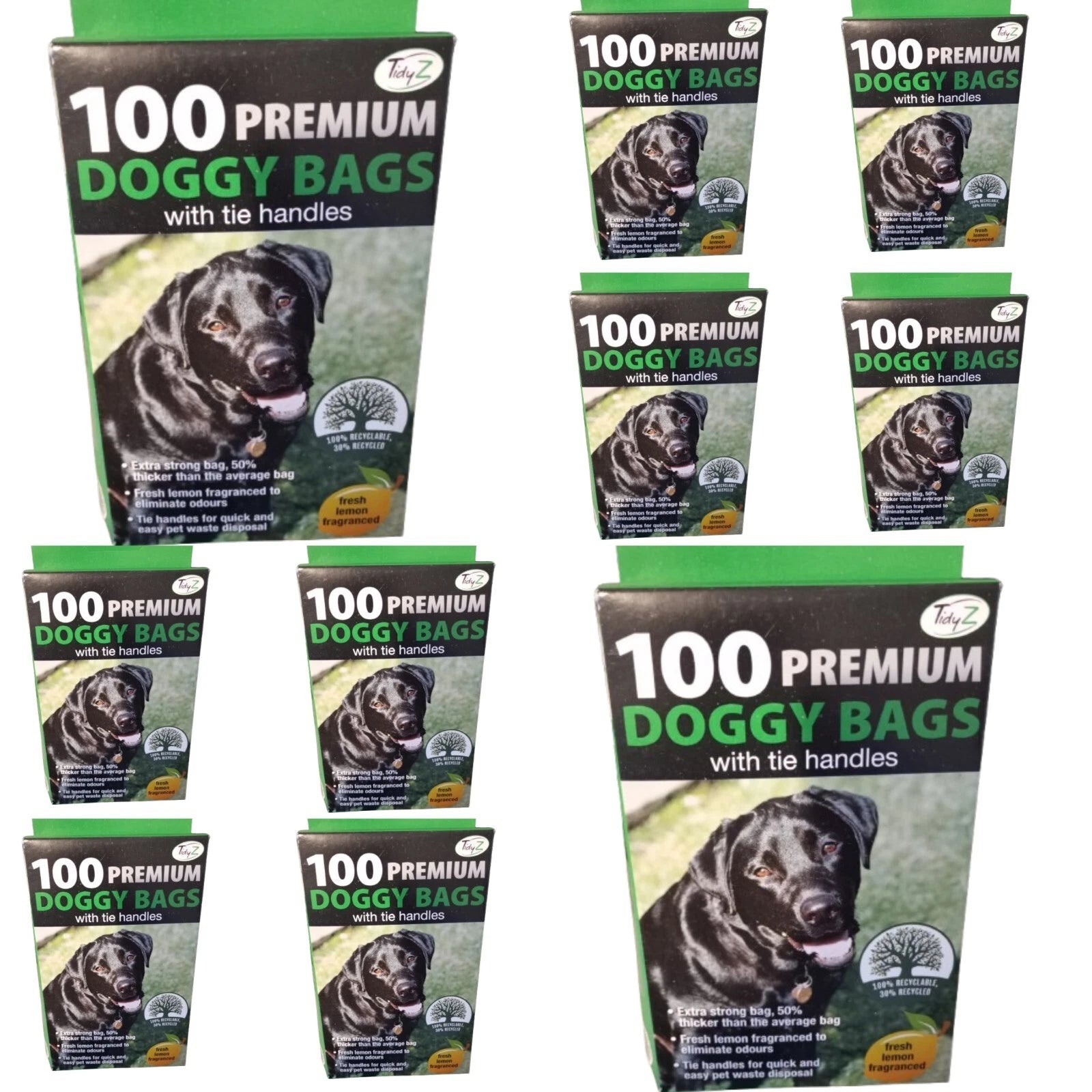 TidyZ Premium Doggy Bags with Tie Handles – Extra Strong Lemon Fragranced Black Pet Poop Bags