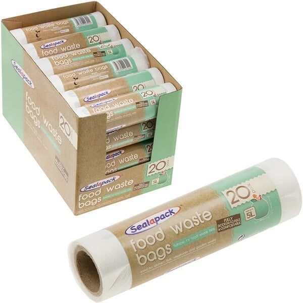 Sealapack 5L Compostable Food Waste Bags – 20 Pack Rolls for Kitchen Caddy Bins