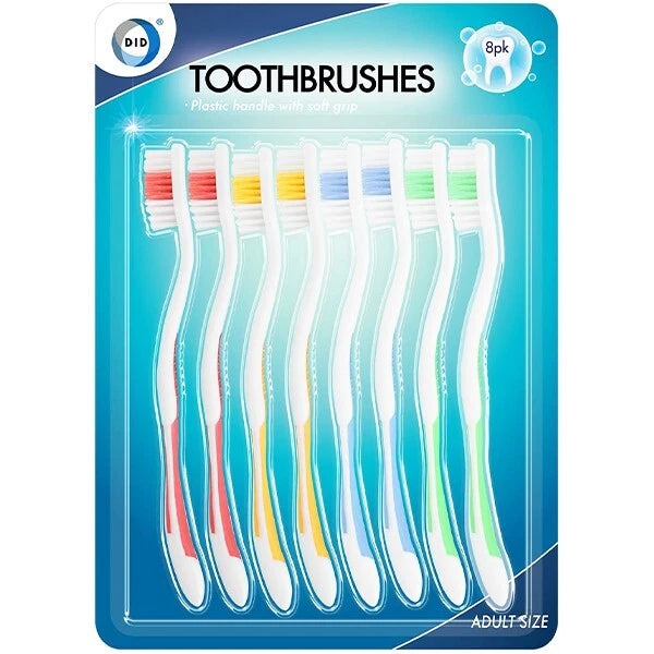 DID Adult Manual Toothbrushes with Soft Bristles & Comfort Grip – 8-Pack