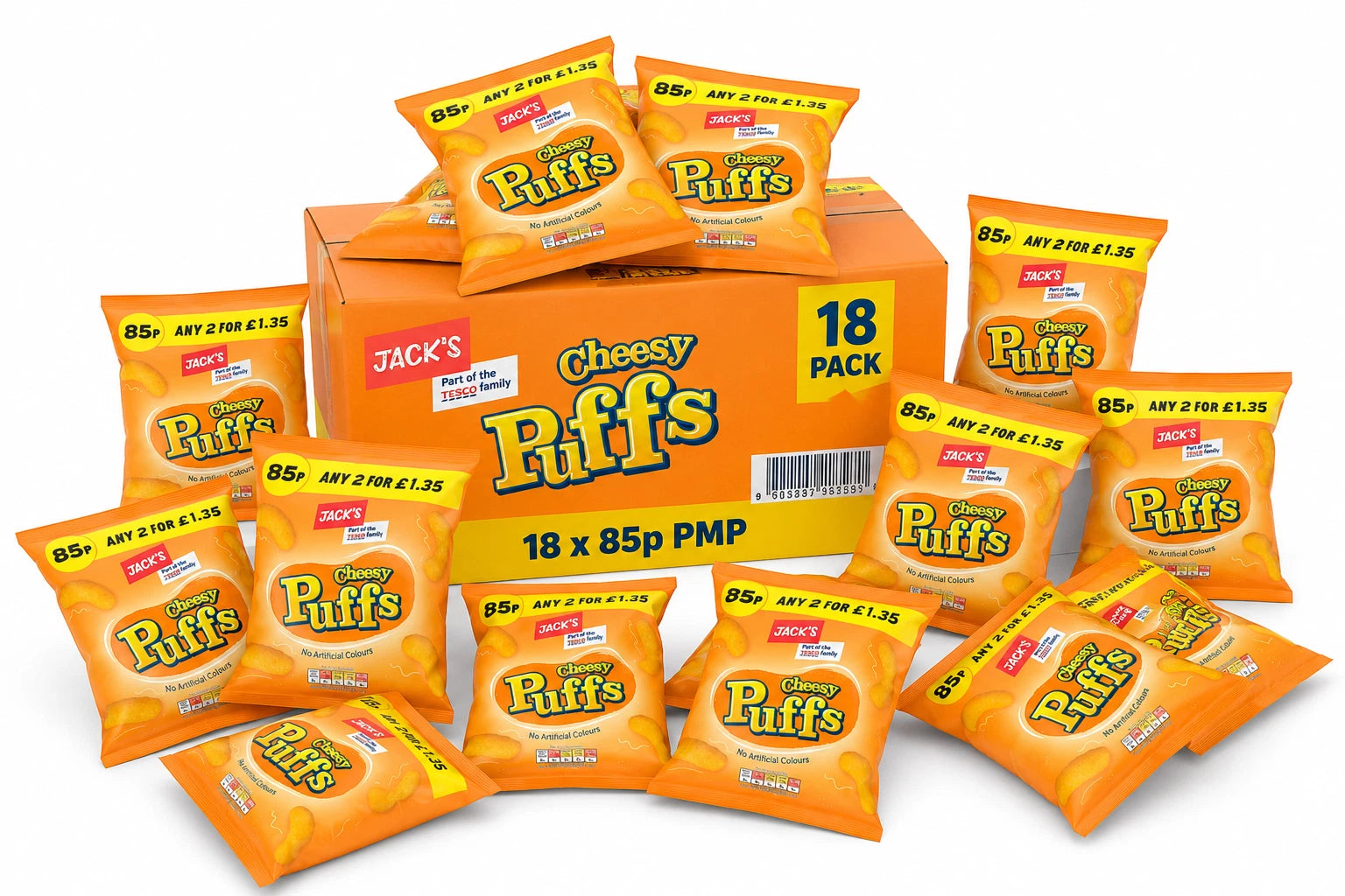 Jack’s Cheesy Puffs – Case of 18 Bulk Snack Packs (85p PMP)