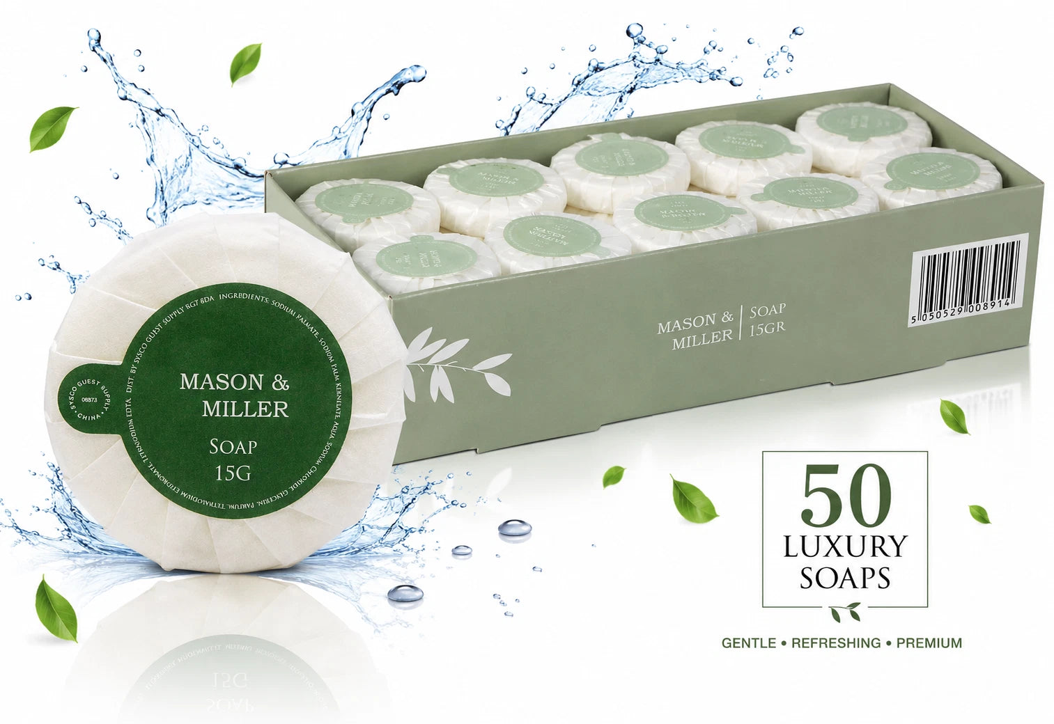 50x Mason & Miller Luxury Guest Soap Bars Hotel Toiletries 15g Bulk Pack