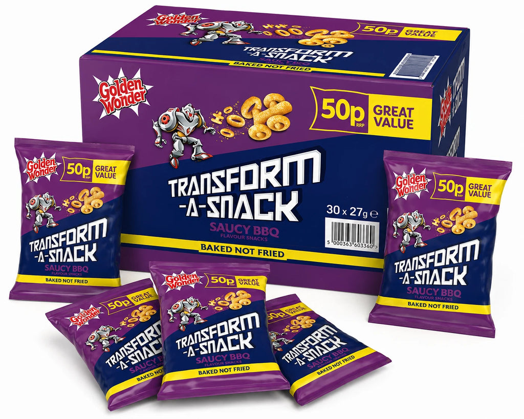 Golden Wonder Transform A Snack Saucy BBQ Crisps Full Box 30 Packs x 27 grams