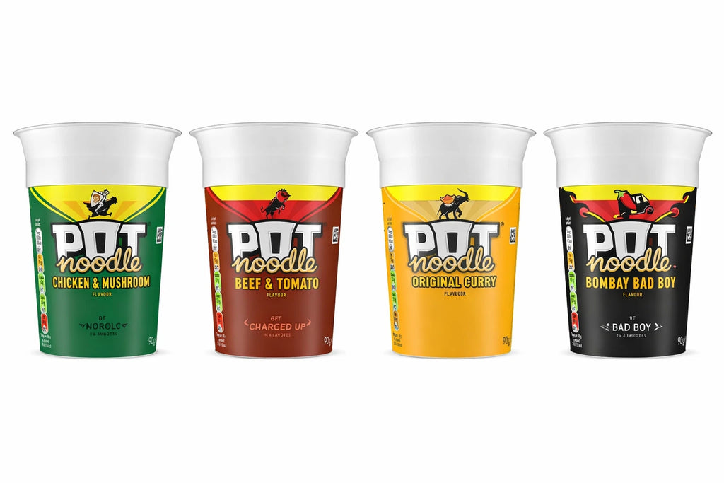 Pot Noodle Case 12 x Chicken & Mushroom, Beef & Tomato, Curry, Bombay Bad Boy