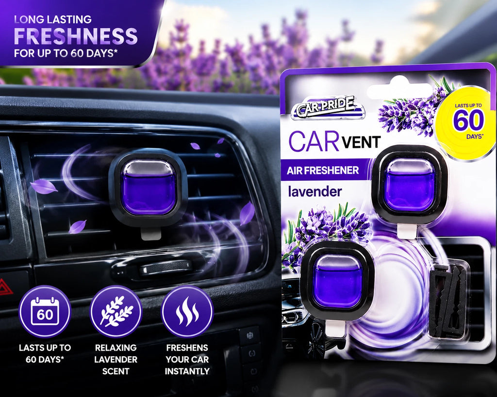 Car Air Freshener Vent Clip Lavender Twin Pack Long Lasting Odour Car Freshener