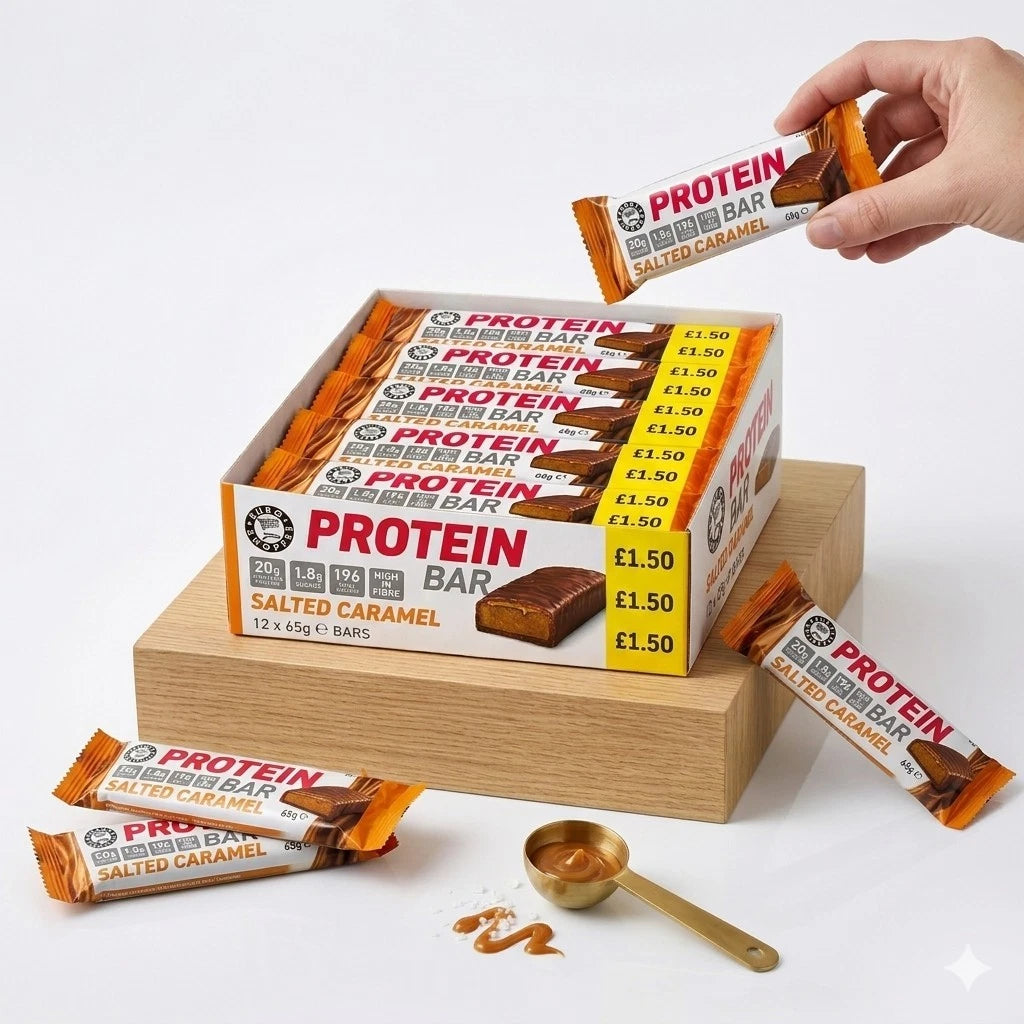 Full Box Of 12 | 20g PROTEIN Euro Shopper High Protein Bar Salted Caramel 65g