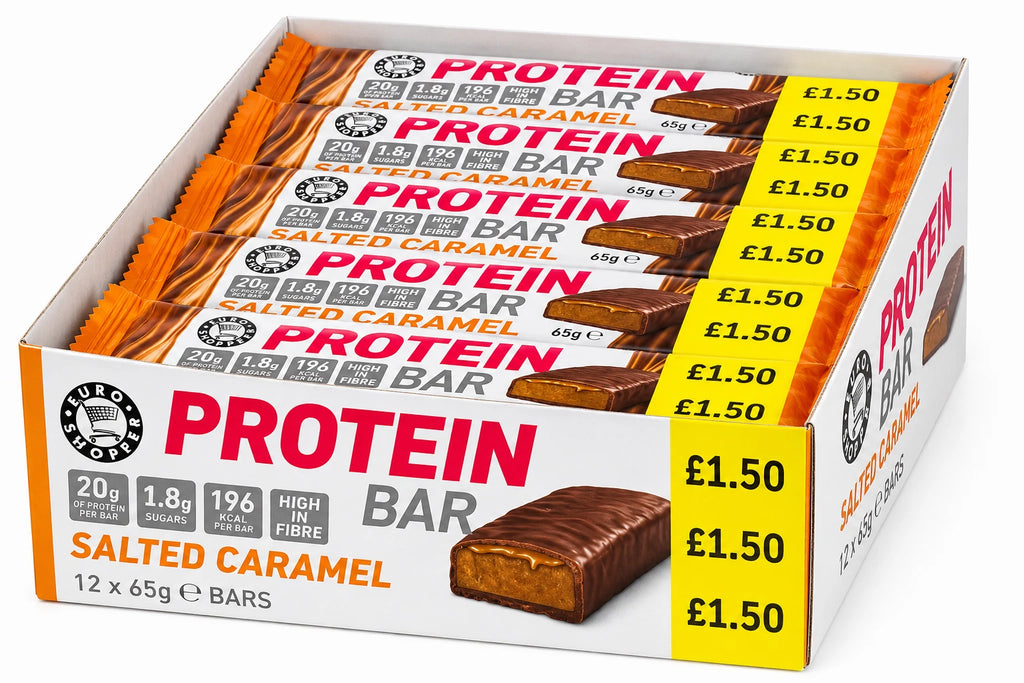Full Box Of 12 | 20g PROTEIN Euro Shopper High Protein Bar Salted Caramel 65g