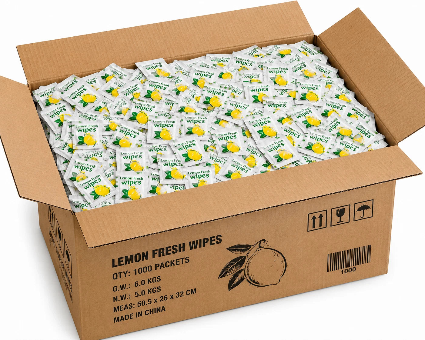 1000 Lemon Fresh Wet Wipes Sachets Individually Wrapped Hand Cleaning Wipes