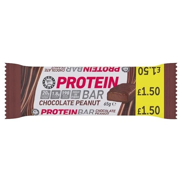 Euro Shopper High Protein Bar Chocolate PEANUT 65g -Full Box of 12 | 20G Protein